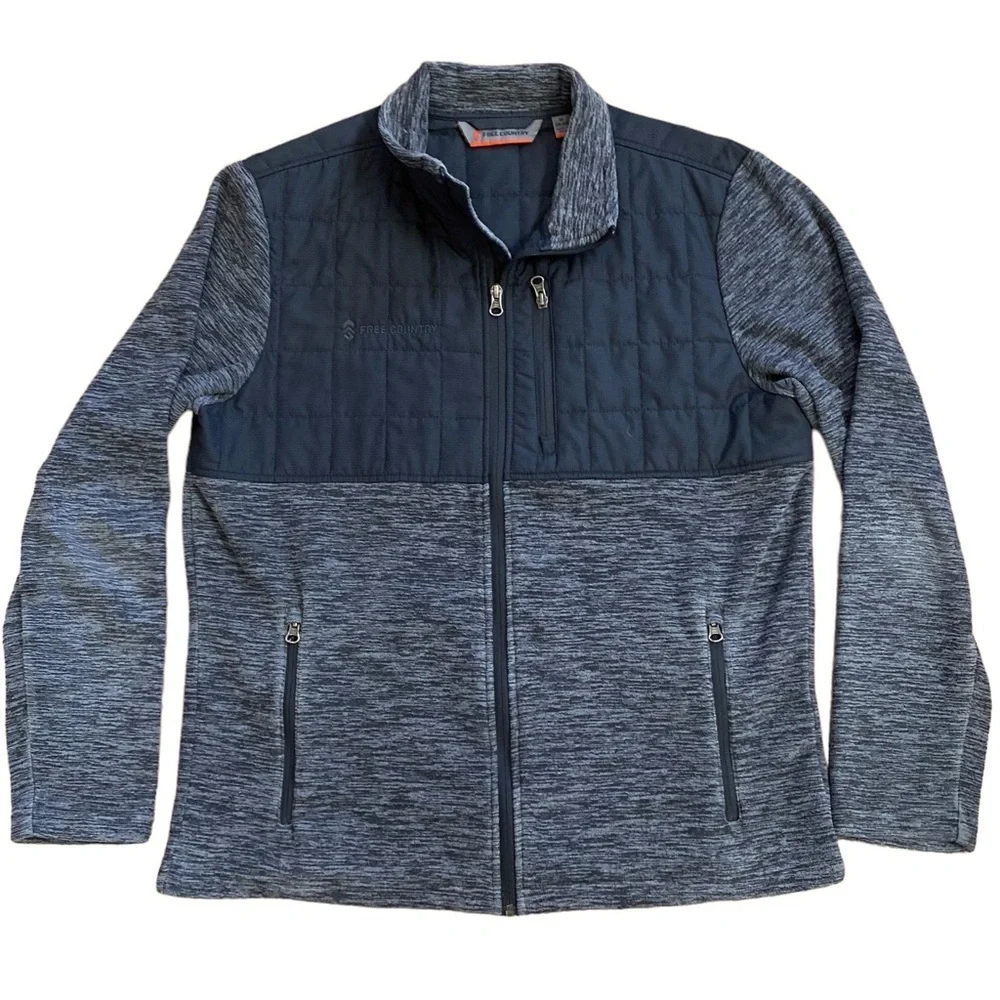 Free Country Fleece Lined Zipper Jacket Black Grey Men’s Medium 38-40